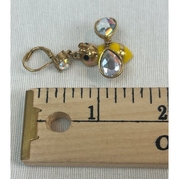 Betsey Johnson Bumble Bee Dangle Earrings Yellow Enamel Crystal Accents - Picture 8 of 9
